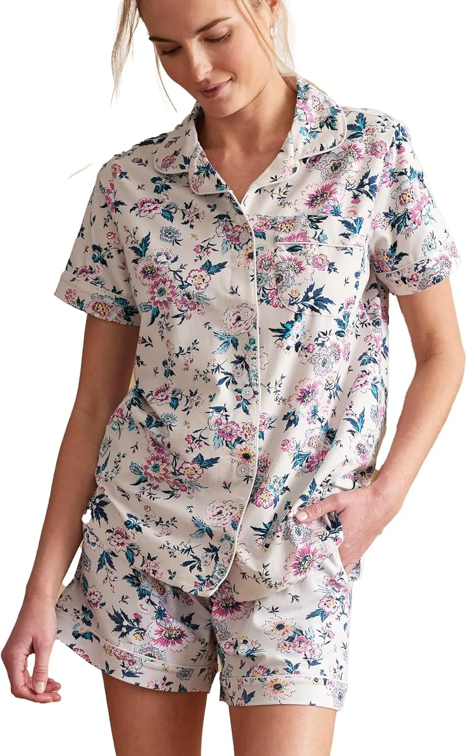 Vera Bradley Women's Cotton Pajama Short Sleeve Button-up Shirt