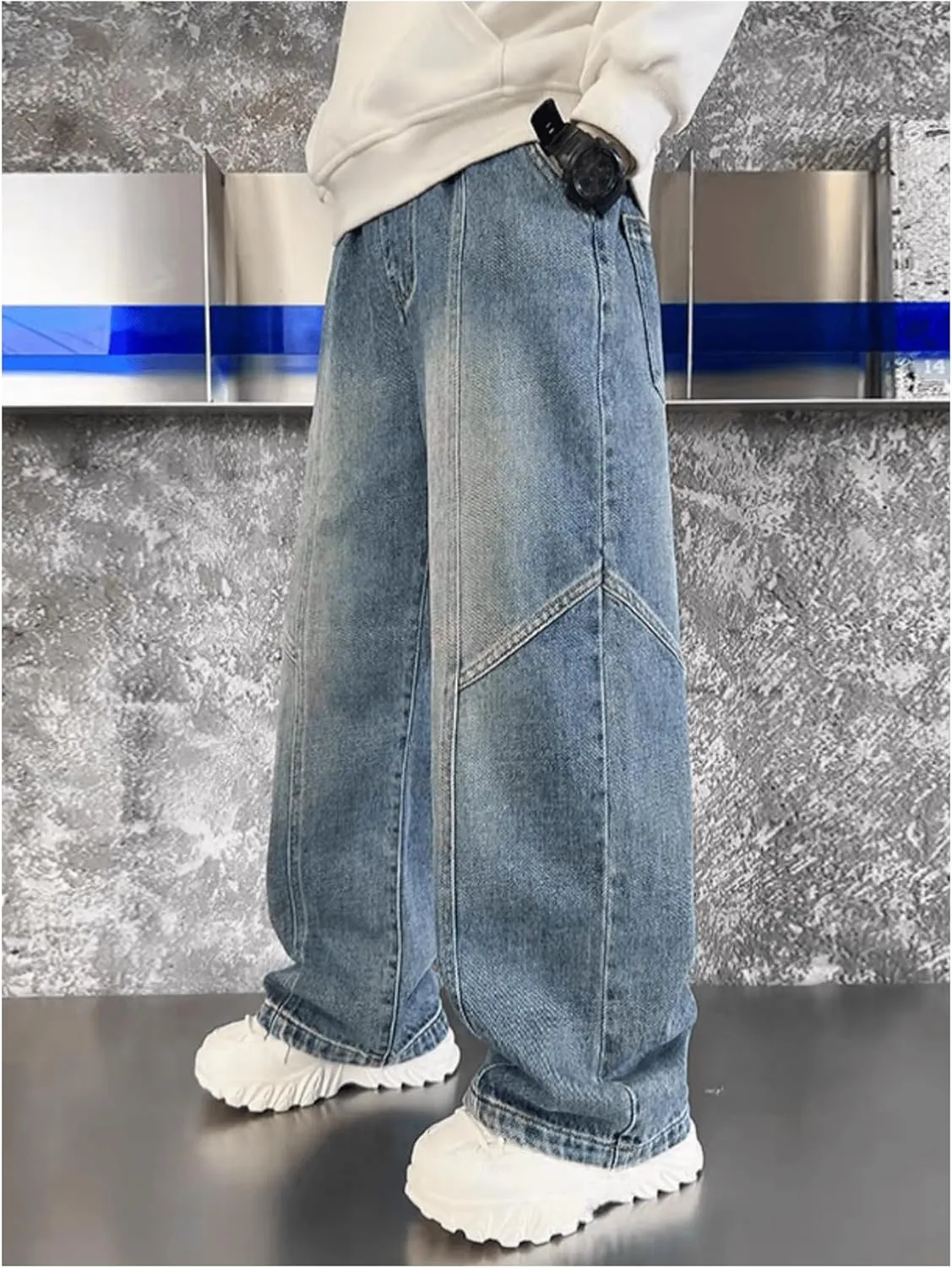 Verdusa Boy's Baggy Straight Leg Denim Pants Loose Vintage Cargo Jeans with Pockets