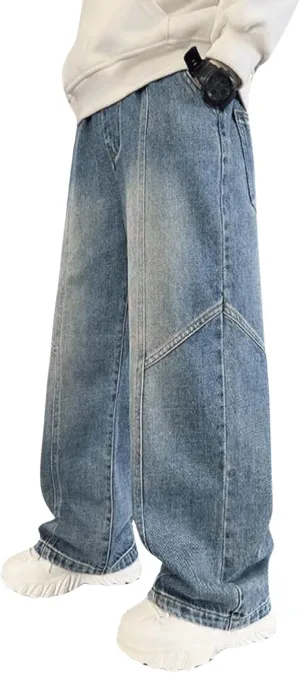 Verdusa Boy's Baggy Straight Leg Denim Pants Loose Vintage Cargo Jeans with Pockets