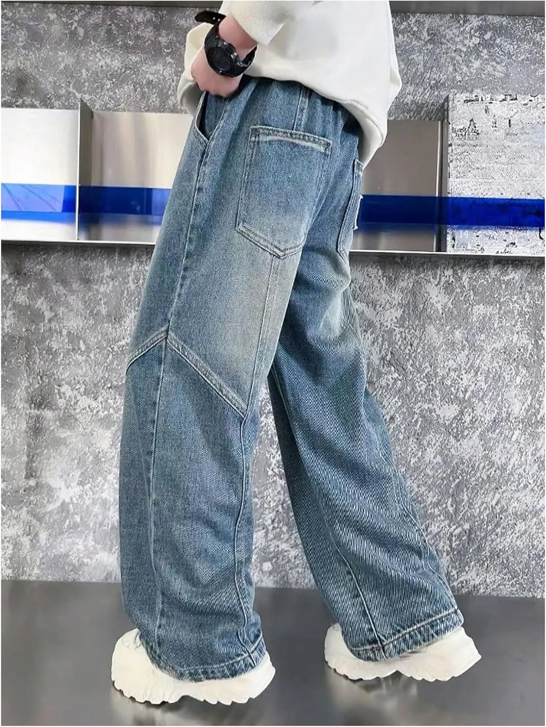 Verdusa Boy's Baggy Straight Leg Denim Pants Loose Vintage Cargo Jeans with Pockets