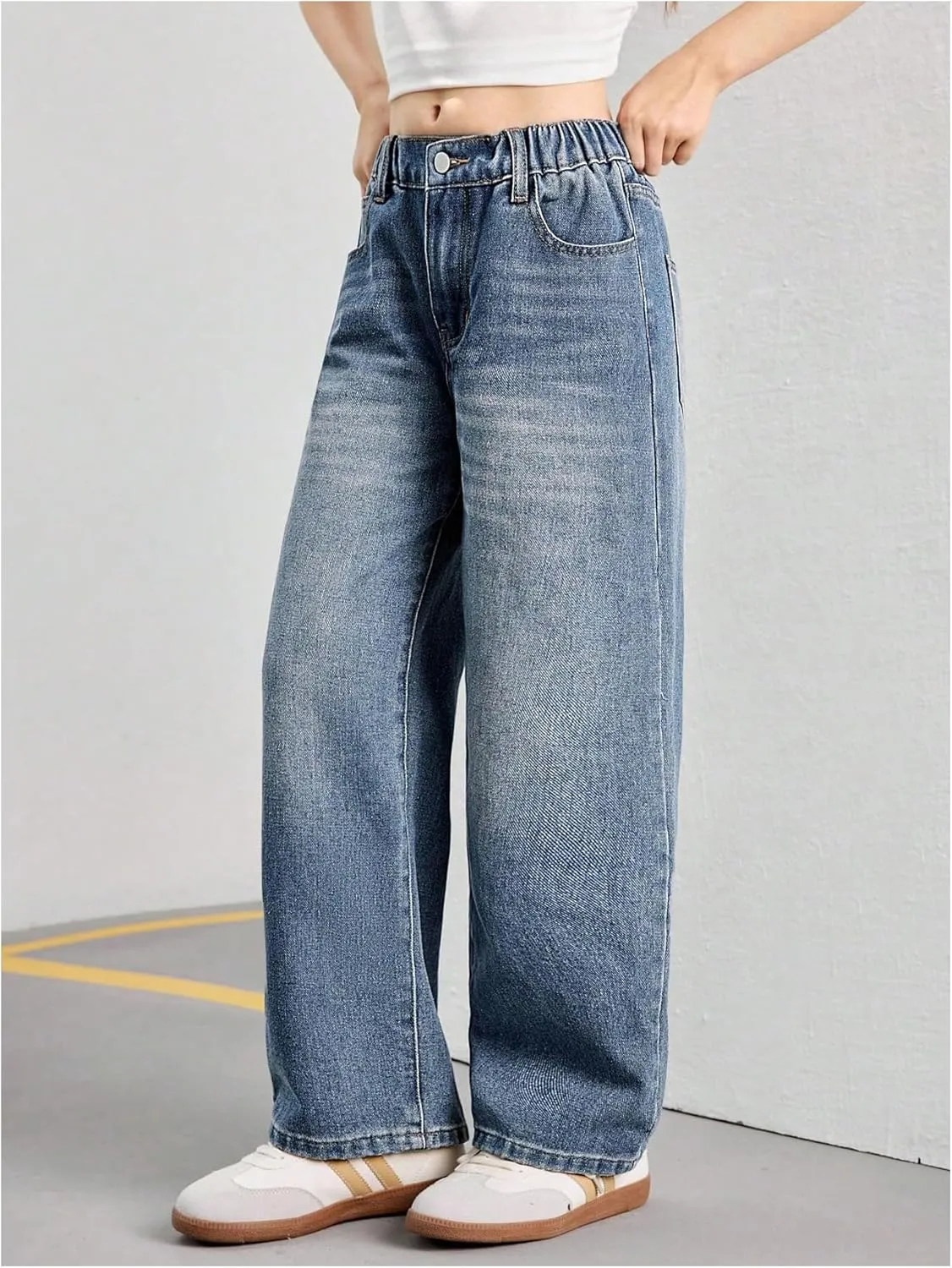 Verdusa Girl's Vintage Wide Leg Baggy Jeans Loose Denim Pants with Pockets