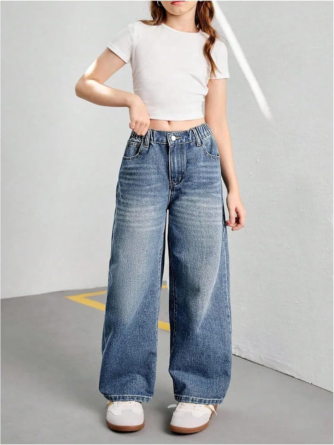Verdusa Girl's Vintage Wide Leg Baggy Jeans Loose Denim Pants with Pockets