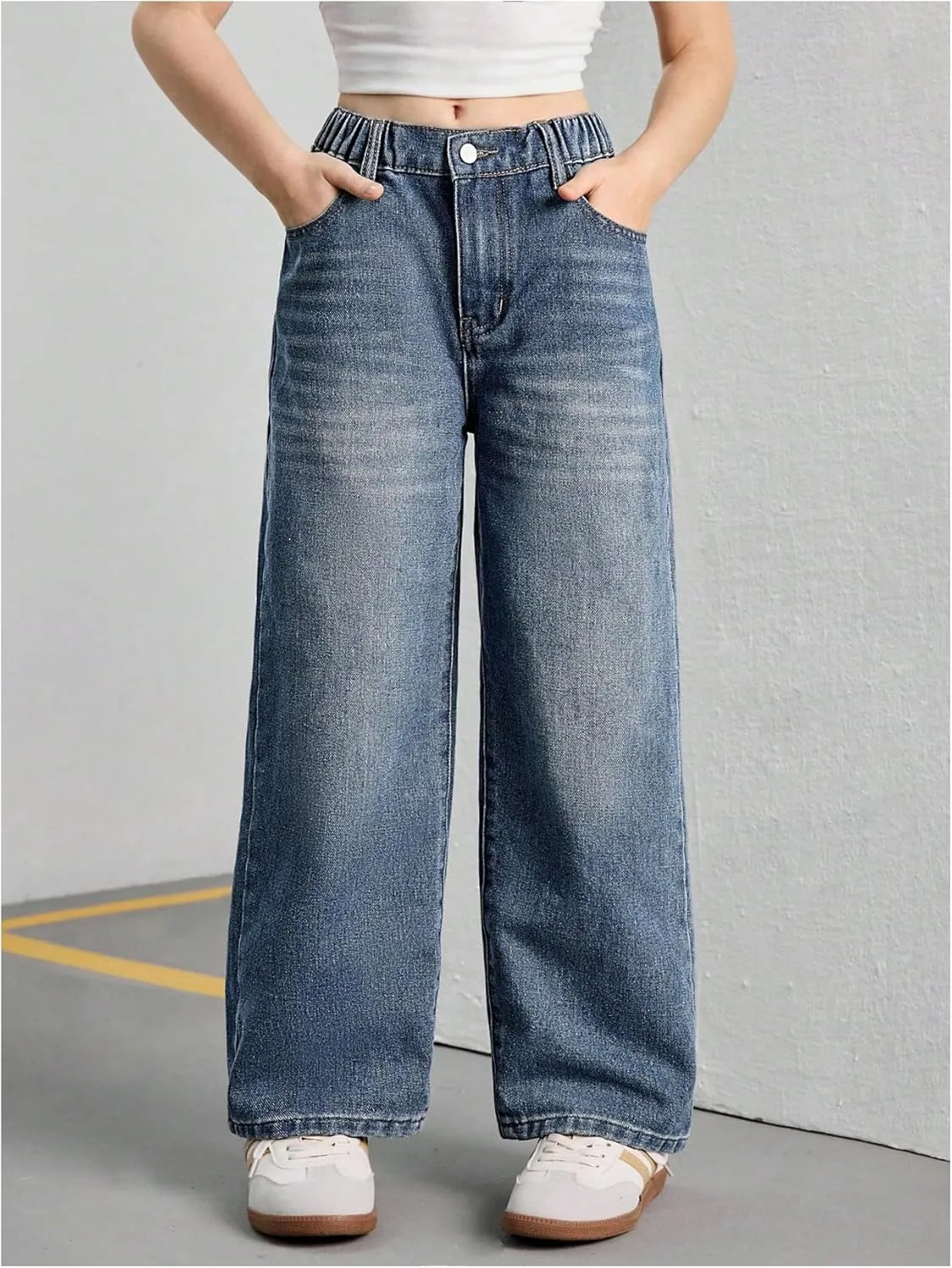 Verdusa Girl's Vintage Wide Leg Baggy Jeans Loose Denim Pants with Pockets