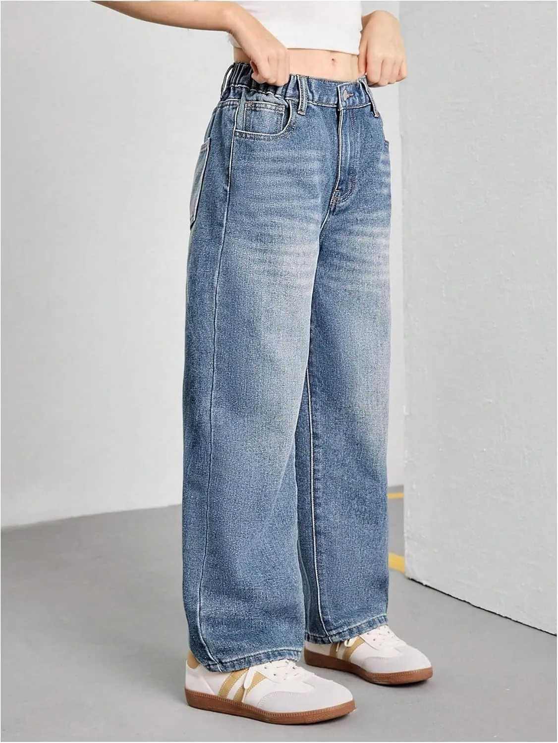 Verdusa Girl's Vintage Wide Leg Baggy Jeans Loose Denim Pants with Pockets