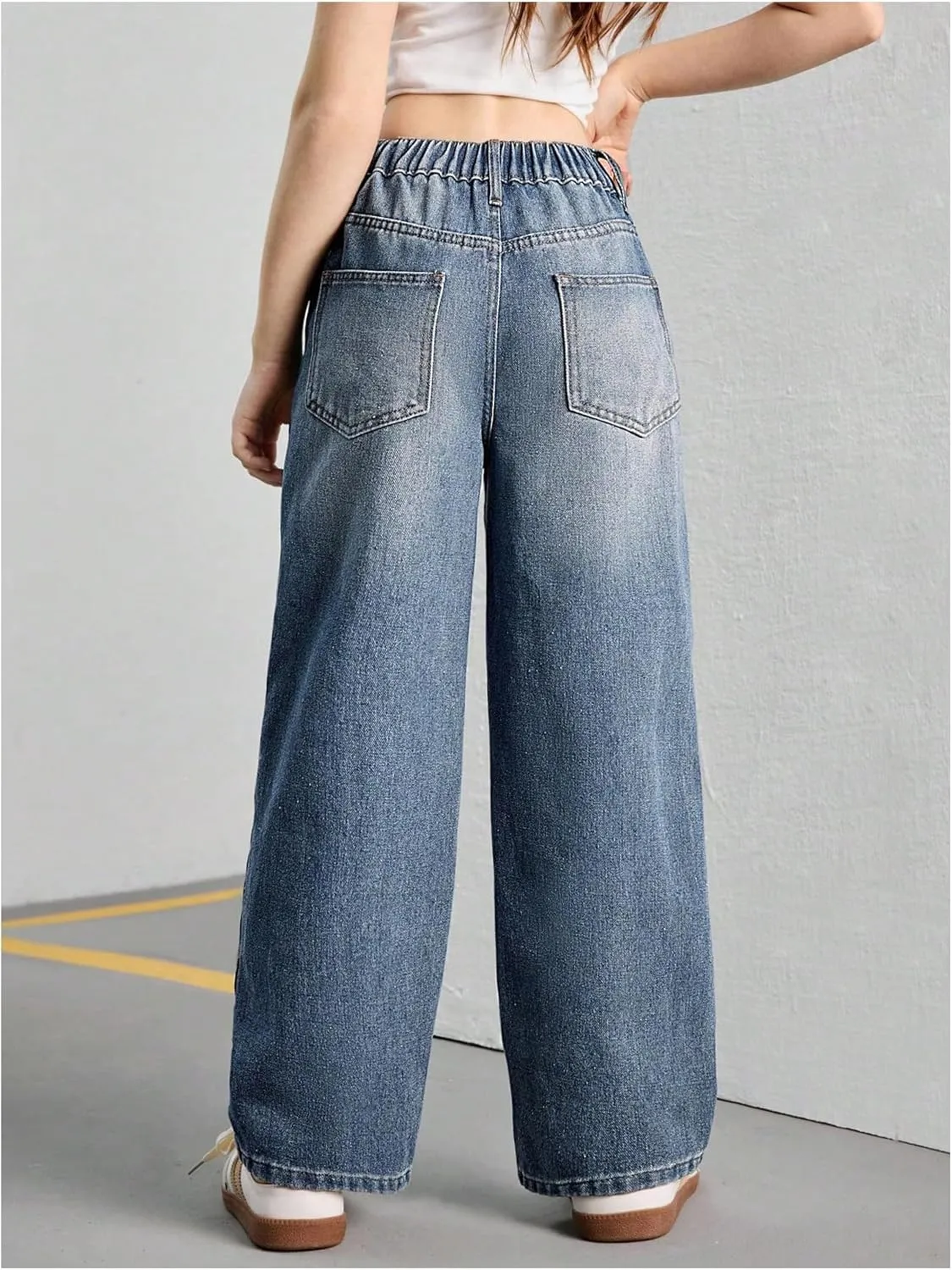 Verdusa Girl's Vintage Wide Leg Baggy Jeans Loose Denim Pants with Pockets