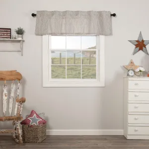 VHC Brands Hatteras Seersucker Ticking Striped Cotton Americana Kitchen Curtains Rod Pocket Hanging Loops 16x60 Valance, Denim Blue