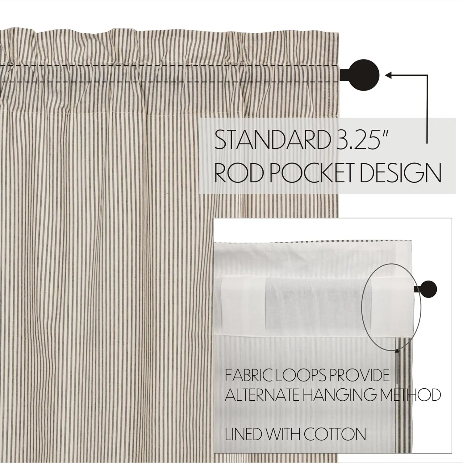 VHC Brands Hatteras Seersucker Ticking Striped Cotton Americana Kitchen Curtains Rod Pocket Hanging Loops 16x60 Valance, Denim Blue