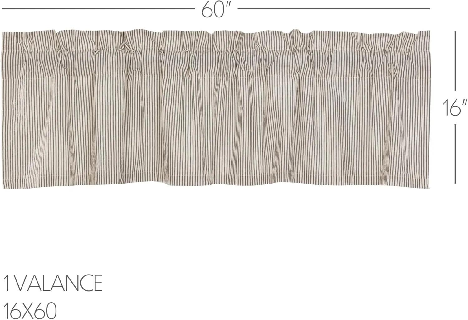 VHC Brands Hatteras Seersucker Ticking Striped Cotton Americana Kitchen Curtains Rod Pocket Hanging Loops 16x60 Valance, Denim Blue