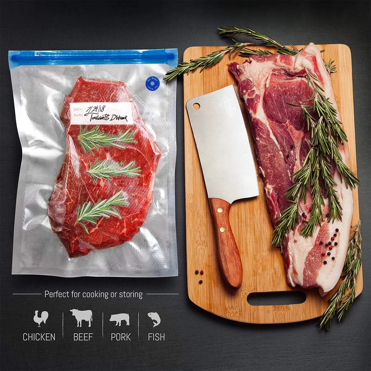 VICARKO 30 Vacuum Zipper Bags, Vacuum Sealer Bags, Food Storage, Reusable Bags, with Double Layers, BPA Free, 4.3L, 13.5 x 10.5"