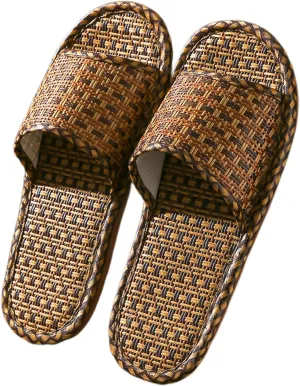 Vine Grass Woven Slippers In Summer, Linen Slippers For Indoor Living, Anti Slip Grass Mat Bamboo Sandals Women Men