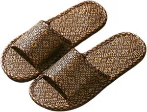 Vine Grass Woven Slippers In Summer, Linen Slippers For Indoor Living, Anti Slip Grass Mat Bamboo Sandals Women Men