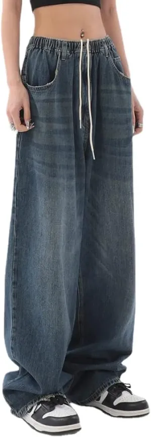 Vintage Baggy Jeans for Women Elastic Waist Pants Y2k Hip Hop Streetwear Pants Grunge Pants Alt Baggy Pants