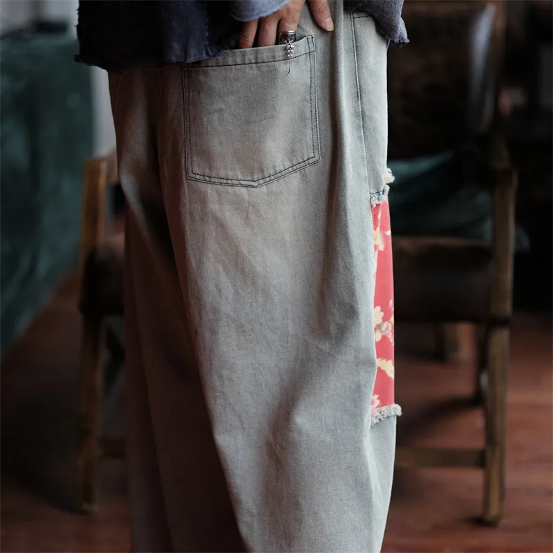Vintage Bloom Denim Pantolon