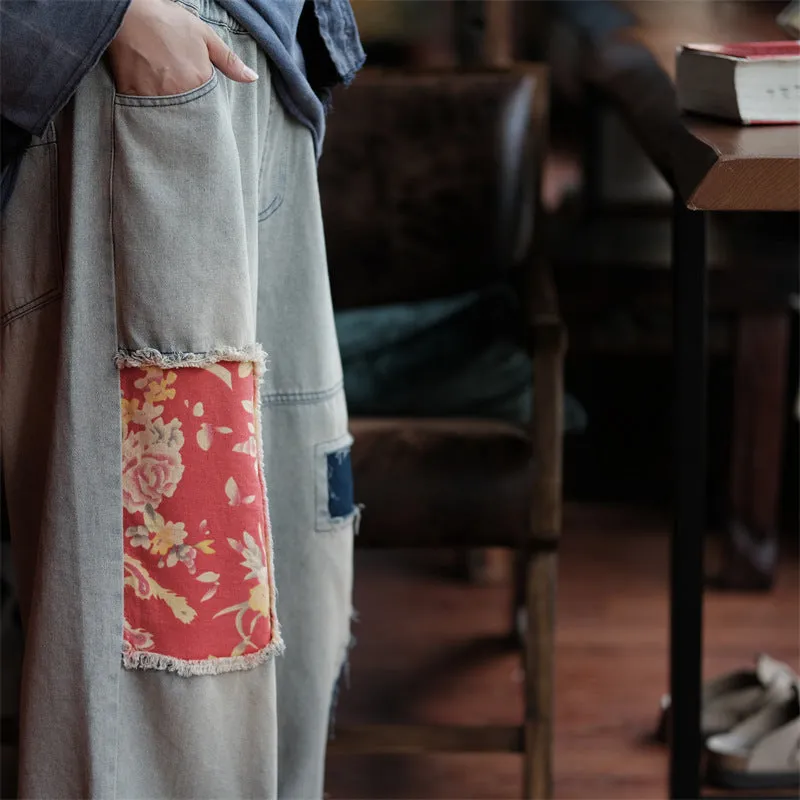 Vintage Bloom Denim Pantolon