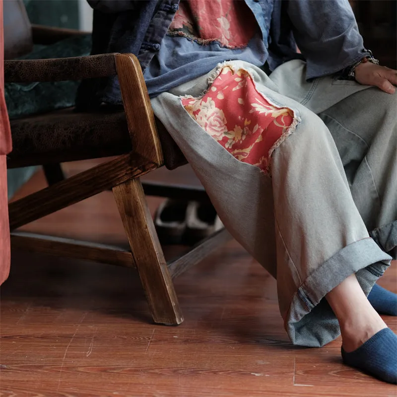 Vintage Bloom Denim Pantolon