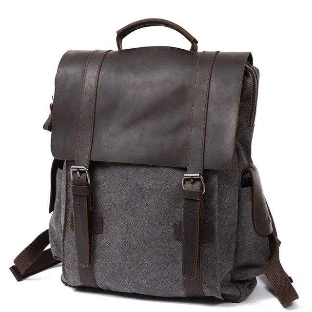 Vintage Canvas Leather School 20 Liter Backpack