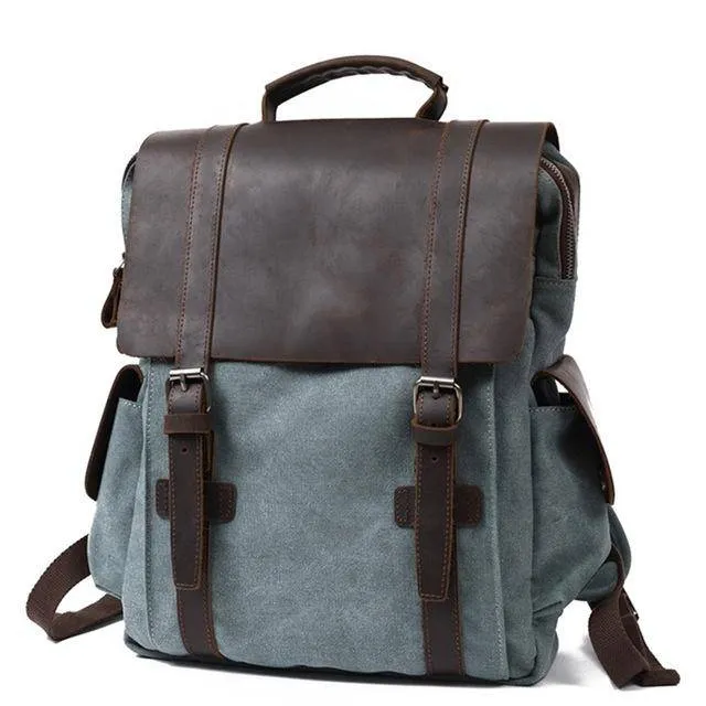Vintage Canvas Leather School 20 Liter Backpack
