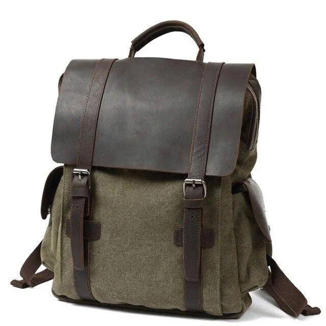 Vintage Canvas Leather School 20 Liter Backpack