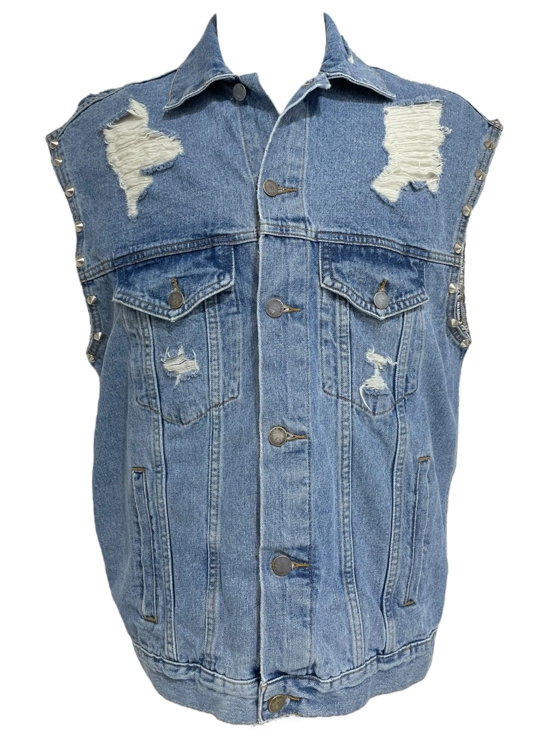 Vintage Denim Studded Vest (L)