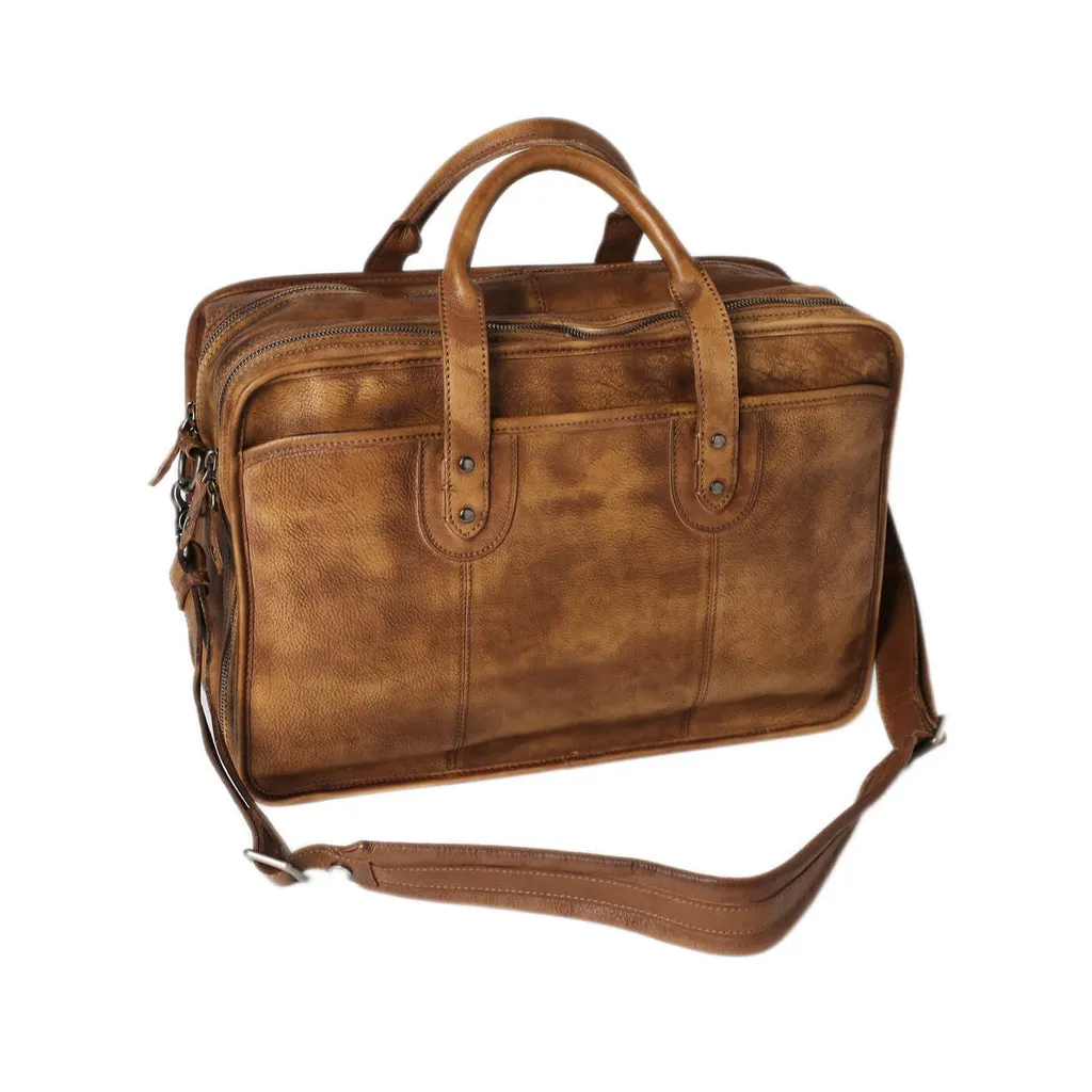 Vintage Full Grain Leather Men Briefcase, 15'' Laptop Bag, Handmade Business Handbag