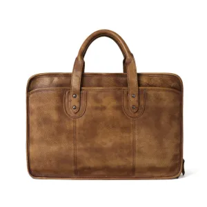 Vintage Full Grain Leather Men Briefcase, 15'' Laptop Bag, Handmade Business Handbag