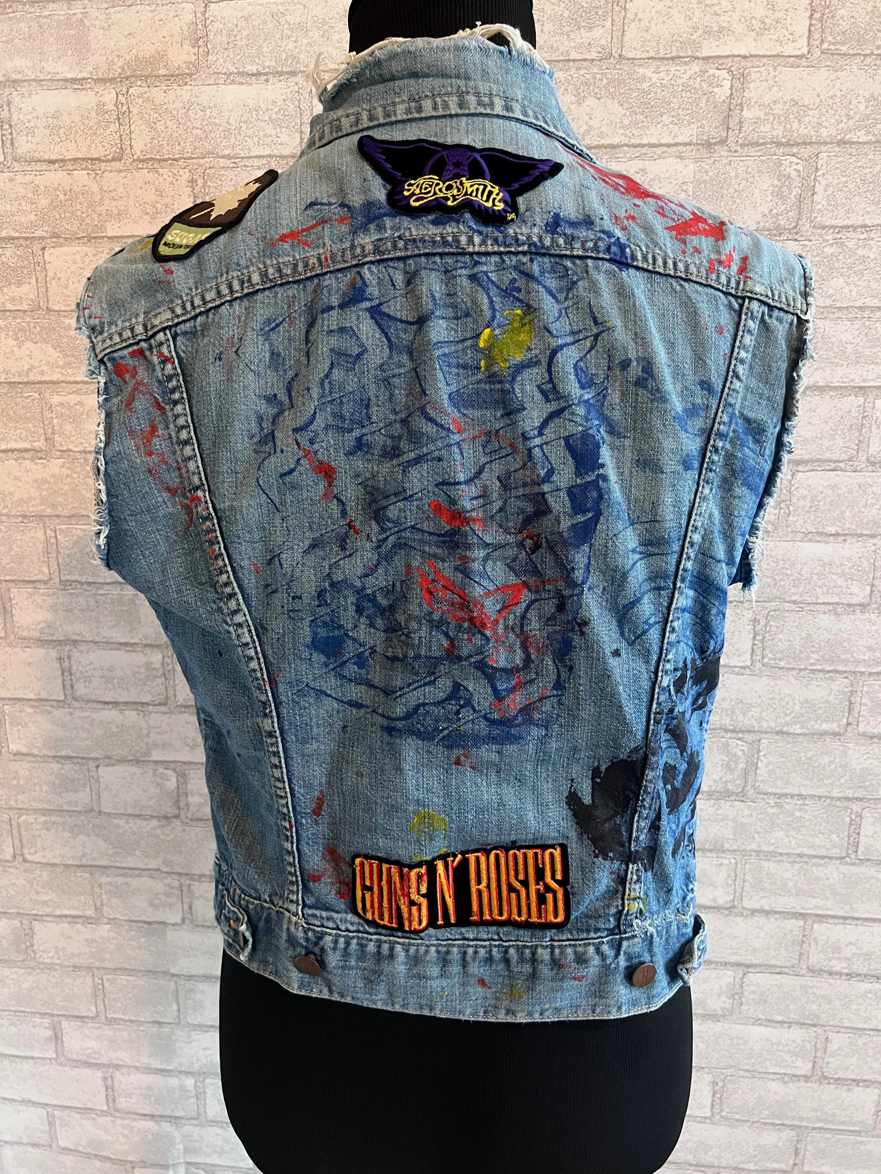 Vintage Maverick Denim Jacket with band patches "Guns N' Rosses, Led Zeppelin, Aerosmith, Pink Floyd"