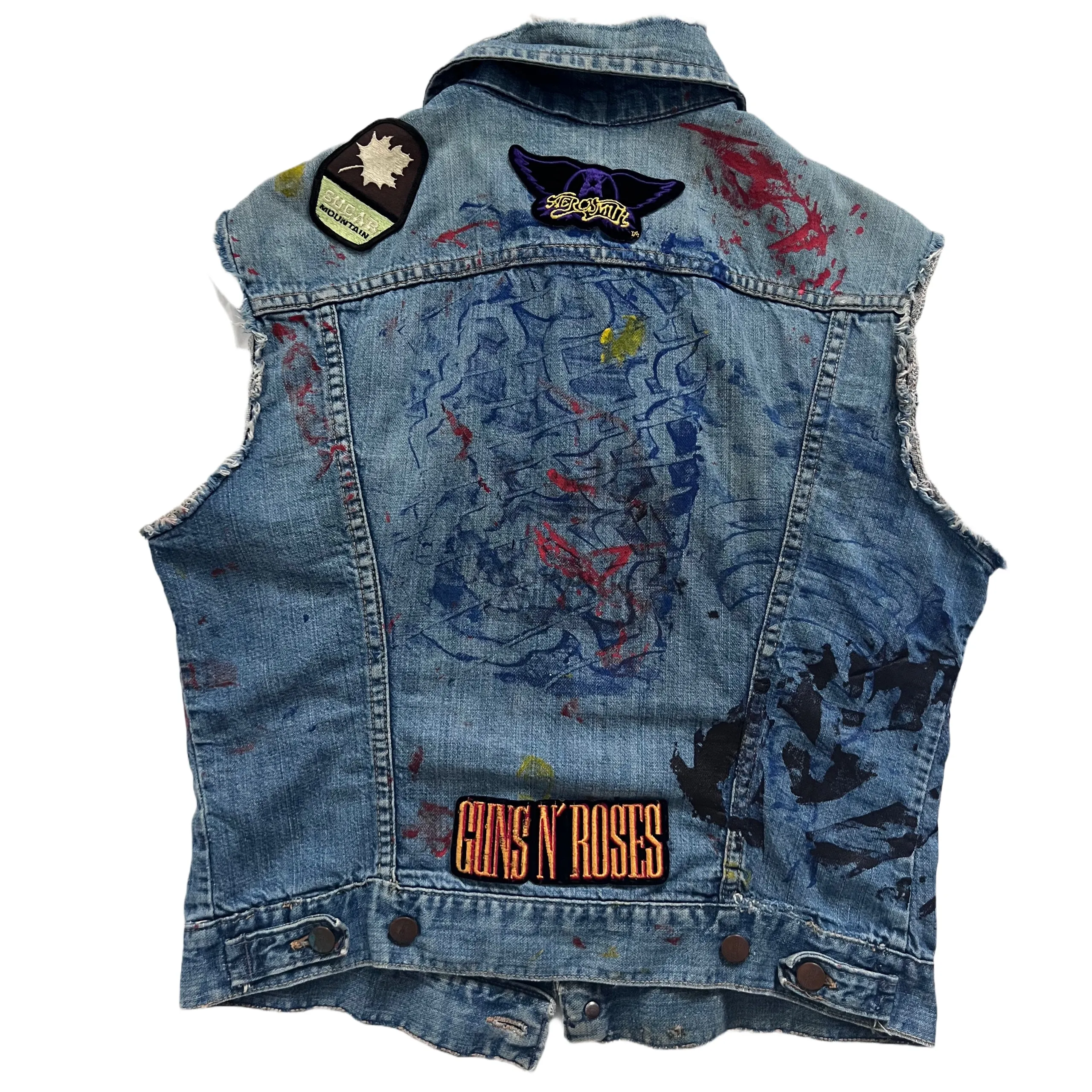 Vintage Maverick Denim Jacket with band patches "Guns N' Rosses, Led Zeppelin, Aerosmith, Pink Floyd"