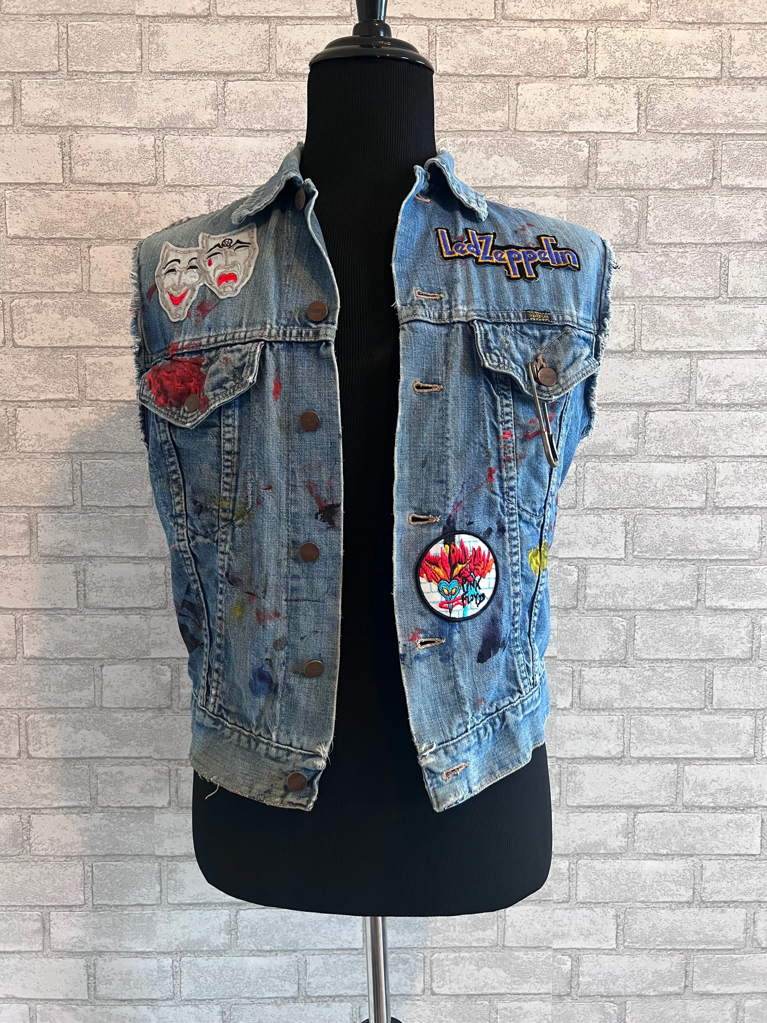 Vintage Maverick Denim Jacket with band patches "Guns N' Rosses, Led Zeppelin, Aerosmith, Pink Floyd"