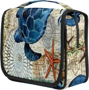Vintage Sea Turtle Travel Toiletry Bag for Women Portable Waterproof Travel Makeup Bag with Hanging Hook Makeup Cosmetic Organizer for Travel Business Trip Camping Bathroom