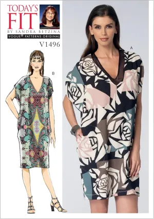 Vogue Patterns Misses' V-Neck Cocoon Dresses, A-B-C-D-E-F-G-H-I-J, Green