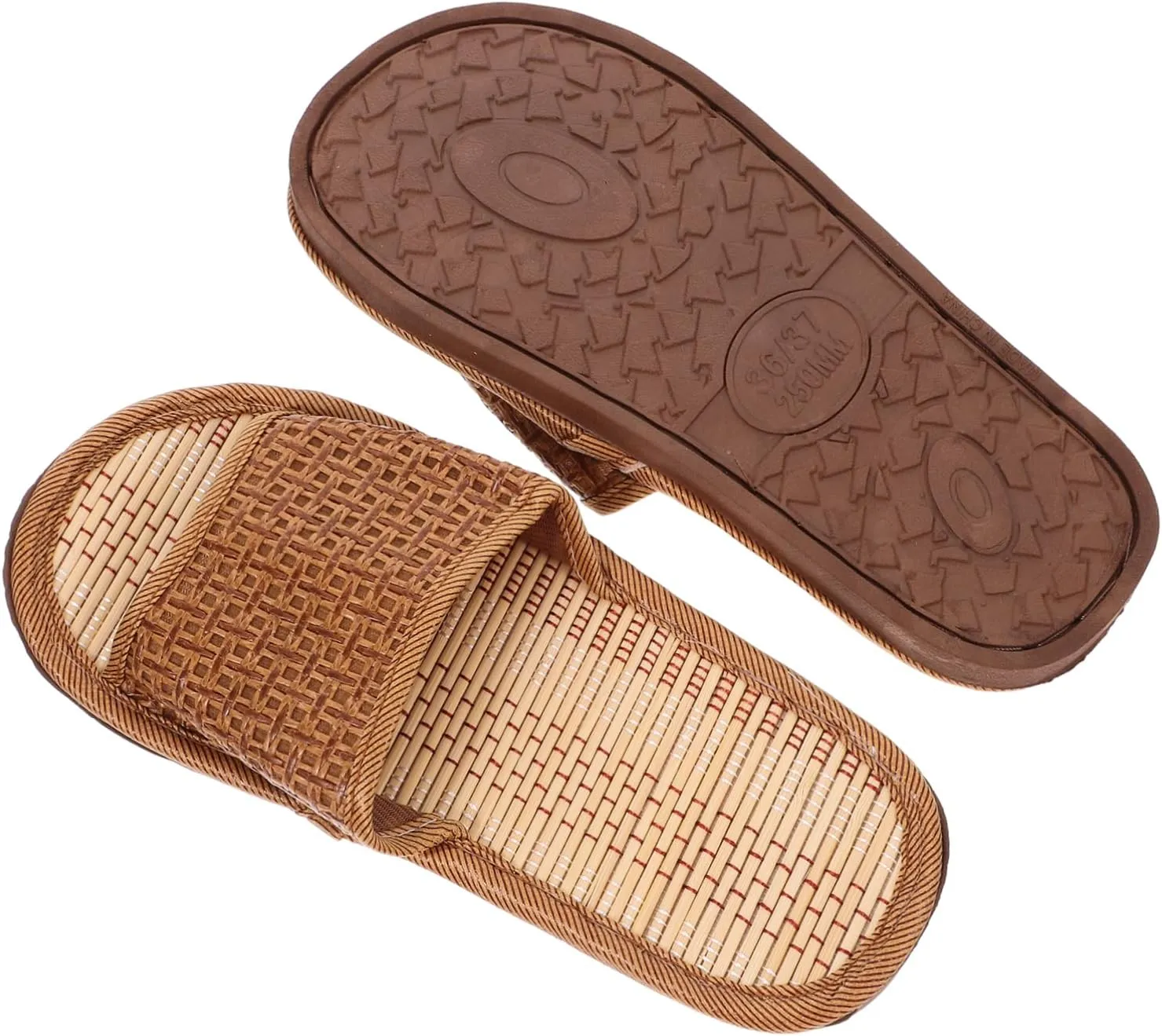 VOSAREA Summer 1 Pair Rattan Slippers Bamboo Woven Couples Straw Sliers Anti-slip Comfortable Moisture Absorbent