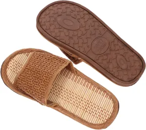 VOSAREA Summer 1 Pair Rattan Slippers Bamboo Woven Couples Straw Sliers Anti-slip Comfortable Moisture Absorbent