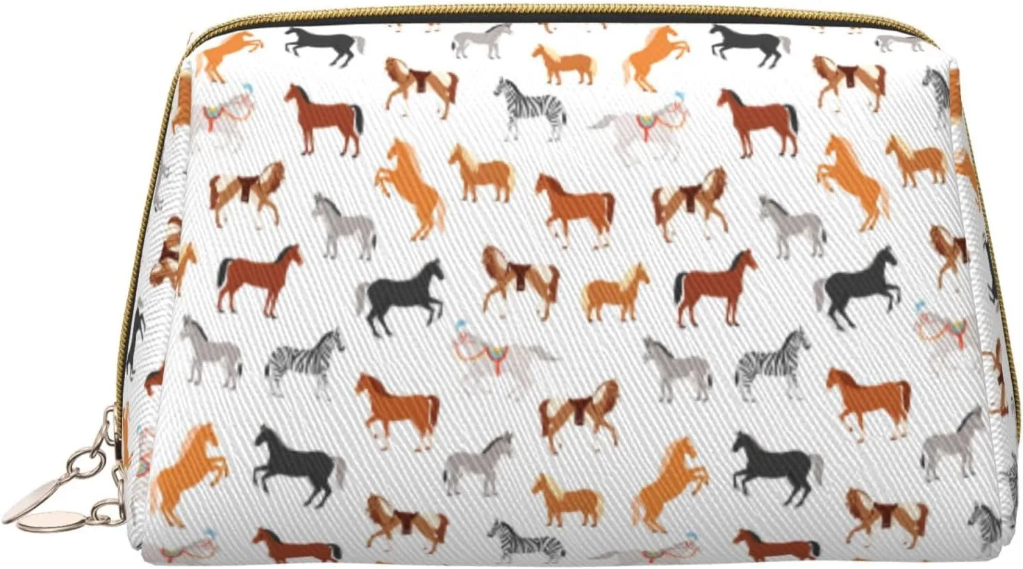 VOSERY Makeup Bag, Cosmetic Bags Travel Toiletry Bag for Women, Large Capacity Makeup Bag Organizer, Cute Horse Donkey Zebra Pony Make up Bag, Cute Makeup Pouch, Waterproof Leather Makeup Case