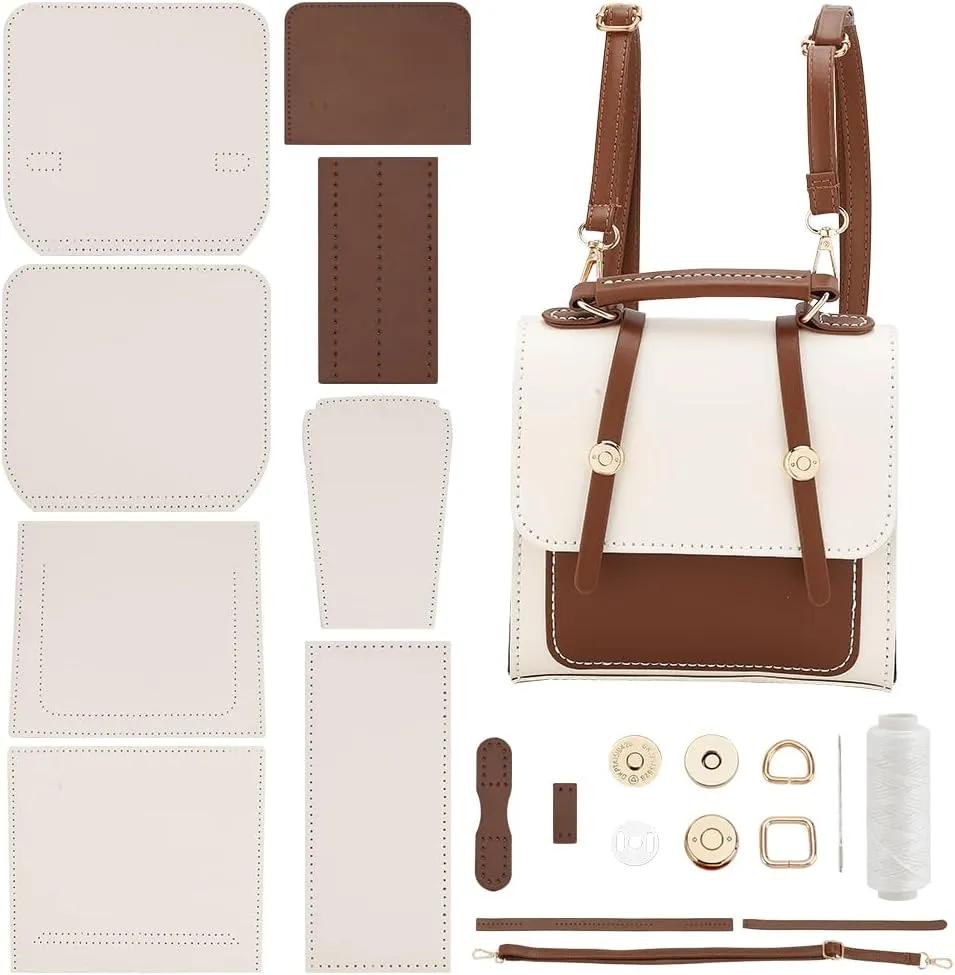 WADORN PU Leather Shoulder Bag DIY Kit, Crossbody Making Materials for Women Handmade Stitch Sewing Kit, Handbag Accessories, White