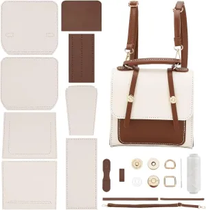 WADORN PU Leather Shoulder Bag DIY Kit, Crossbody Making Materials for Women Handmade Stitch Sewing Kit, Handbag Accessories, White