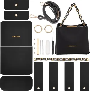 WADORN PU Leather Tote Bag Making Kit, PU Leather Crossbody Bag Handbag Purse Sew on Making Kit Handmade Fashionable Satchel Sewing Supplies for Valentine's Day Christmas, 8.6x2.7x6.6 Inch (Black)