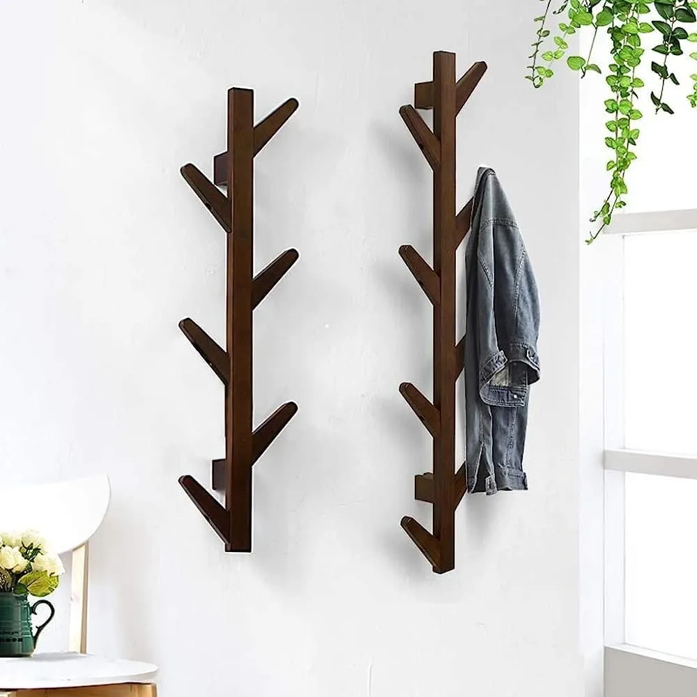 Wall Mounted Coat Rack Bamboo Tree Branch Hat Rack Clothes Hanger Holder for Bags Scarves Clothes Handbag Umbrella-/38.6 * 2.7 * 8.7 Inches
