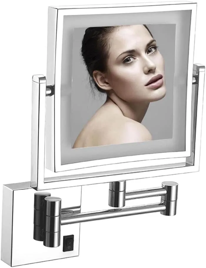 Wall-Mounted Vanity Mirror, Makeup Mirror with LED Lights, 8-inch and 1x/3x Magnification, Double-Sided with 360° Rotating Telescopic Arm for Bathroom (Silver Concealed)