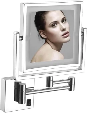 Wall-Mounted Vanity Mirror, Makeup Mirror with LED Lights, 8-inch and 1x/3x Magnification, Double-Sided with 360° Rotating Telescopic Arm for Bathroom (Silver Concealed)