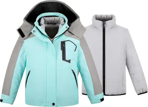 wantdo Girl's Ski Jacket Warm 3 in 1 Winter Coat Fleece Lined Snow Coat