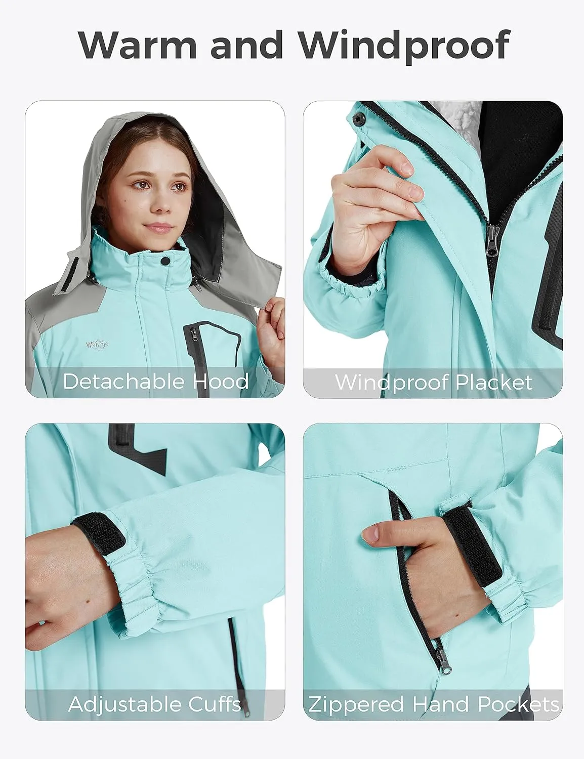wantdo Girl's Ski Jacket Warm 3 in 1 Winter Coat Fleece Lined Snow Coat