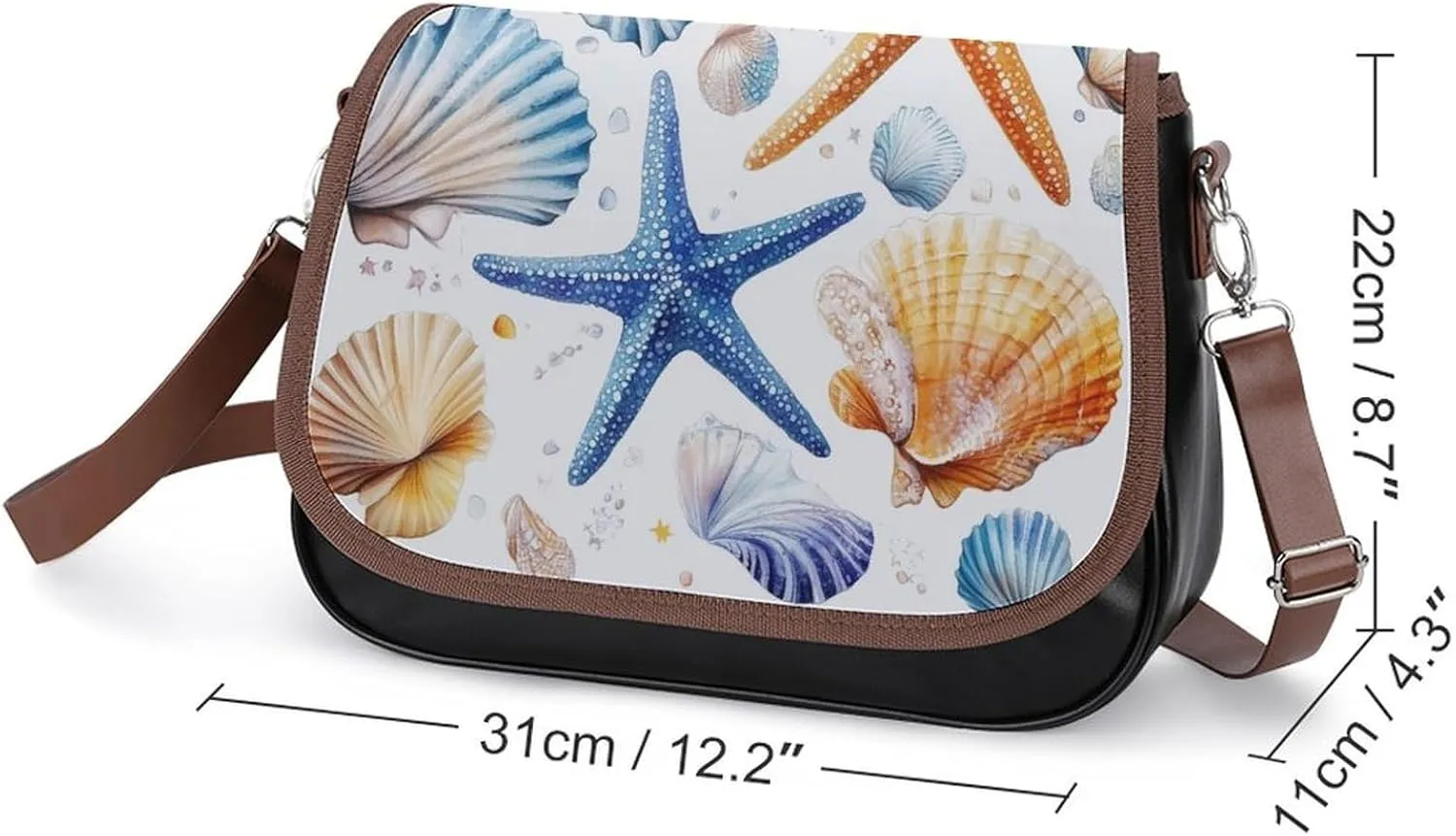 Watercolor Starfish And Seashell Crossbody Bag Leather Crossbody Bag