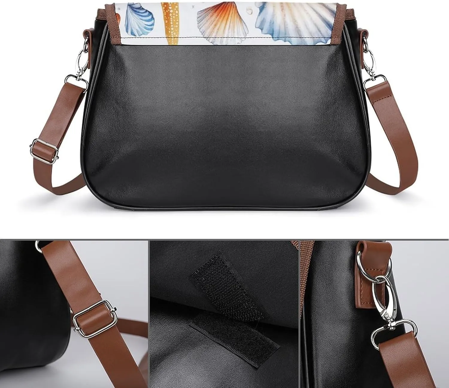 Watercolor Starfish And Seashell Crossbody Bag Leather Crossbody Bag