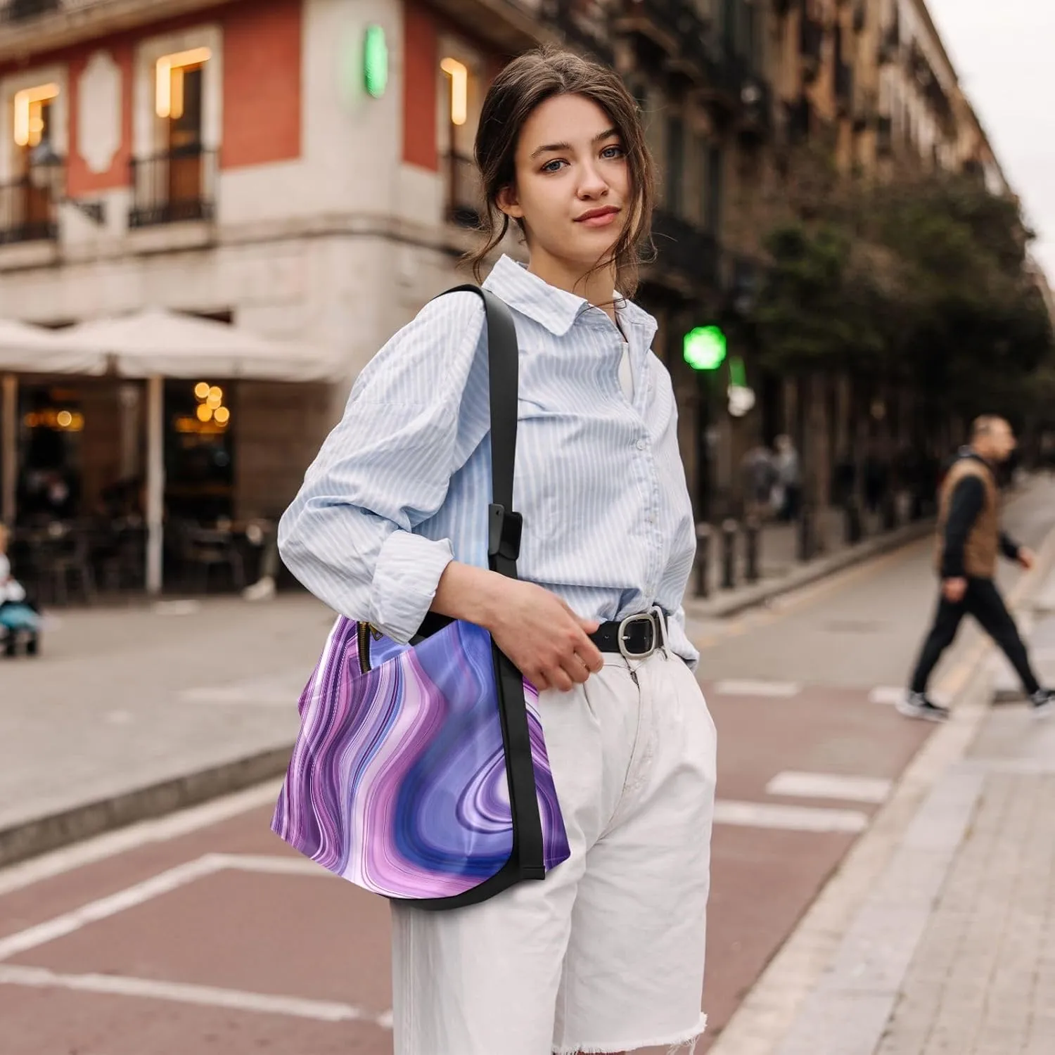 Watercolor Tree and Stars Leather Crossbody Bag, Lightweight Shoulder Hobo Bag, Lady Leather Bag