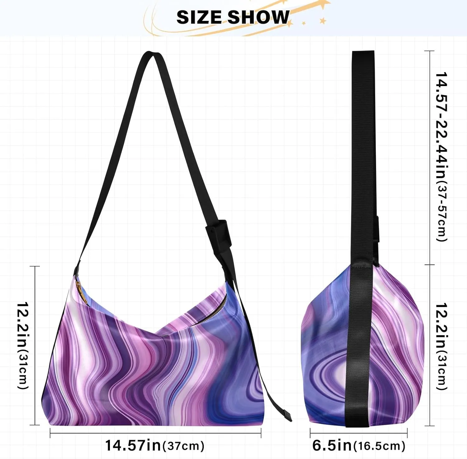 Watercolor Tree and Stars Leather Crossbody Bag, Lightweight Shoulder Hobo Bag, Lady Leather Bag