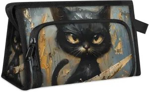 Waterproof Cosmetic Bags for Women Angry Cat Makeup Organizer Toiletry Bag with Zipper Pockets, Travel Makeup Bag for Business, Beach & Gym