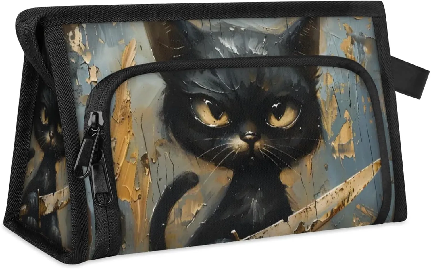Waterproof Cosmetic Bags for Women Angry Cat Makeup Organizer Toiletry Bag with Zipper Pockets, Travel Makeup Bag for Business, Beach & Gym