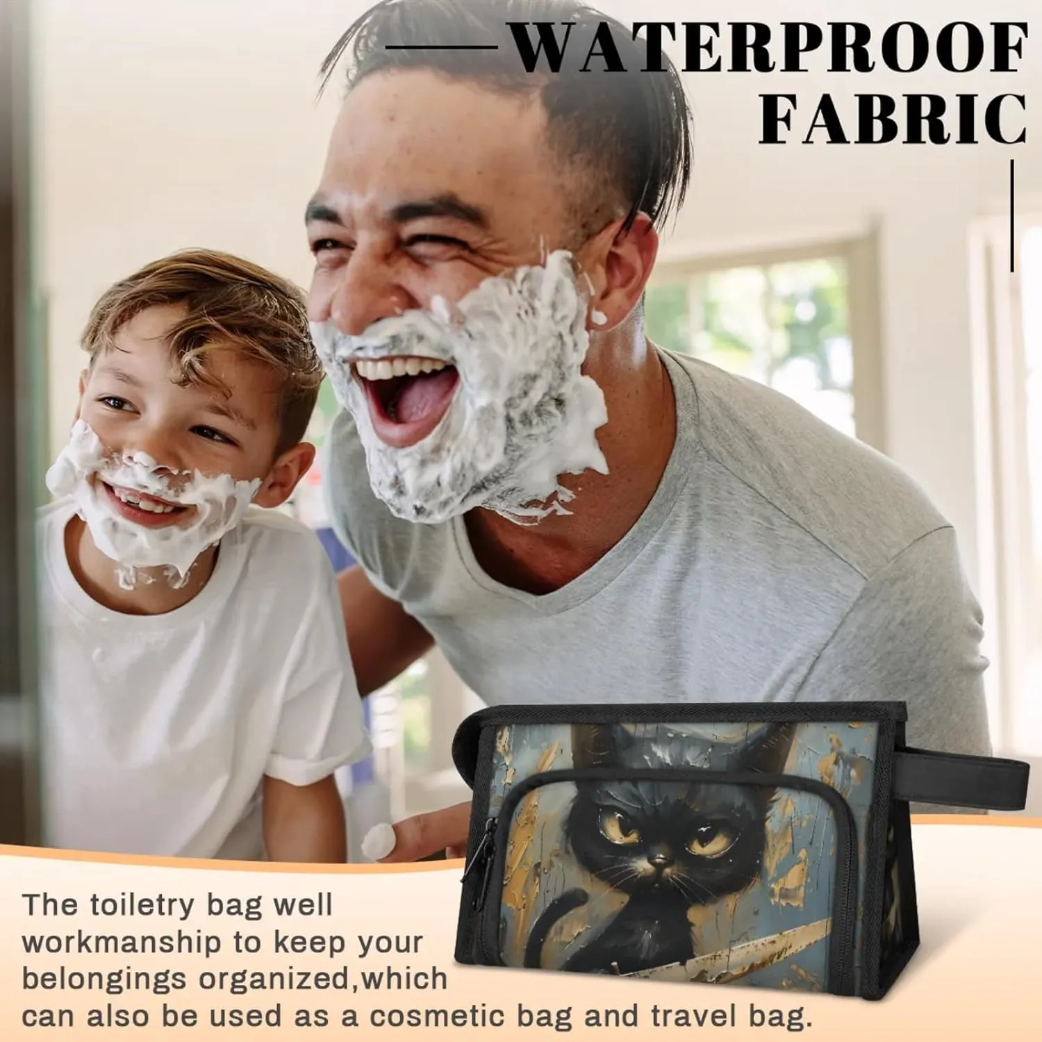 Waterproof Cosmetic Bags for Women Angry Cat Makeup Organizer Toiletry Bag with Zipper Pockets, Travel Makeup Bag for Business, Beach & Gym