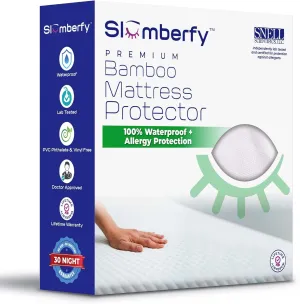 Waterproof Mattress Protector by Slumberfy | Hypoallergenic Viscose Made from Bamboo Mattress Protector | Natural   Breathable Jacquard Fabric | Queen Mattress Cover – 60x80”