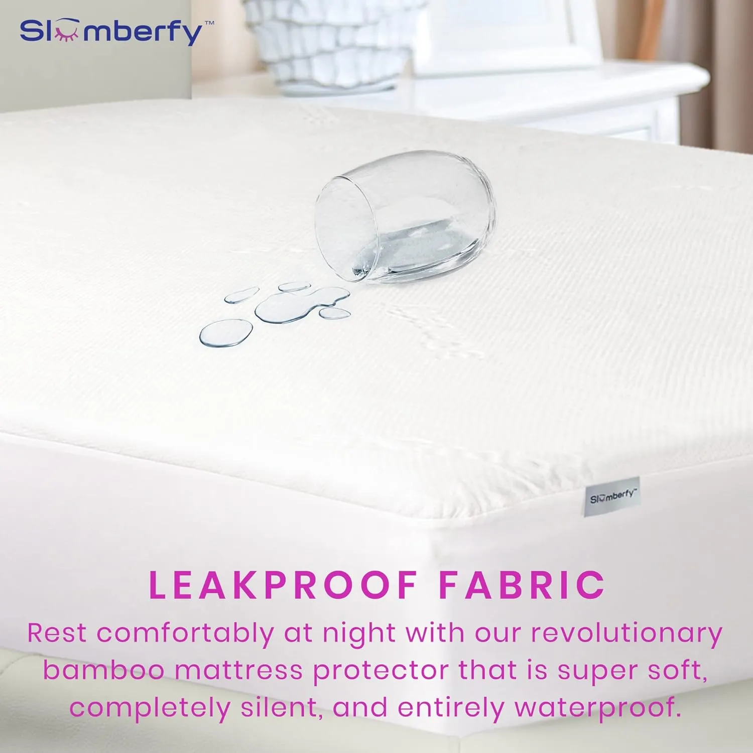 Waterproof Mattress Protector by Slumberfy | Hypoallergenic Viscose Made from Bamboo Mattress Protector | Natural   Breathable Jacquard Fabric | Queen Mattress Cover – 60x80”